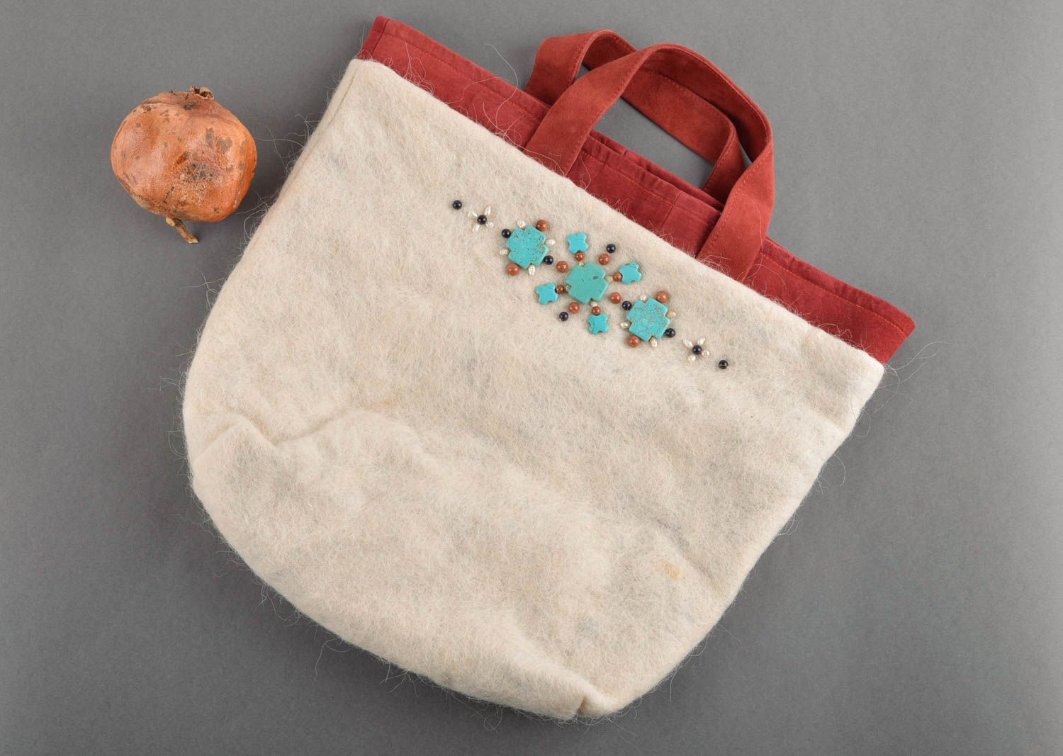Bolso artesanal hecho de lana con piedras accesorio de moda regalo para mujer foto 1