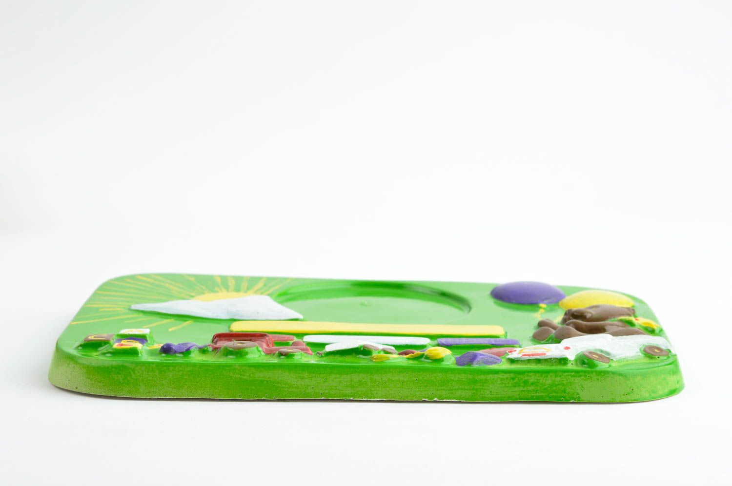 Фоторамка из гипса ручной работы детская рамка панно из гипса Игрушки зеленое фото 2