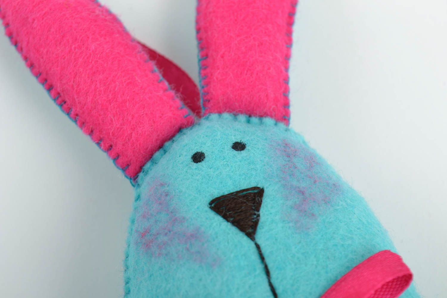 Beautiful handmade blue felt fabric soft toy hare with eyelet for interior decor photo 3