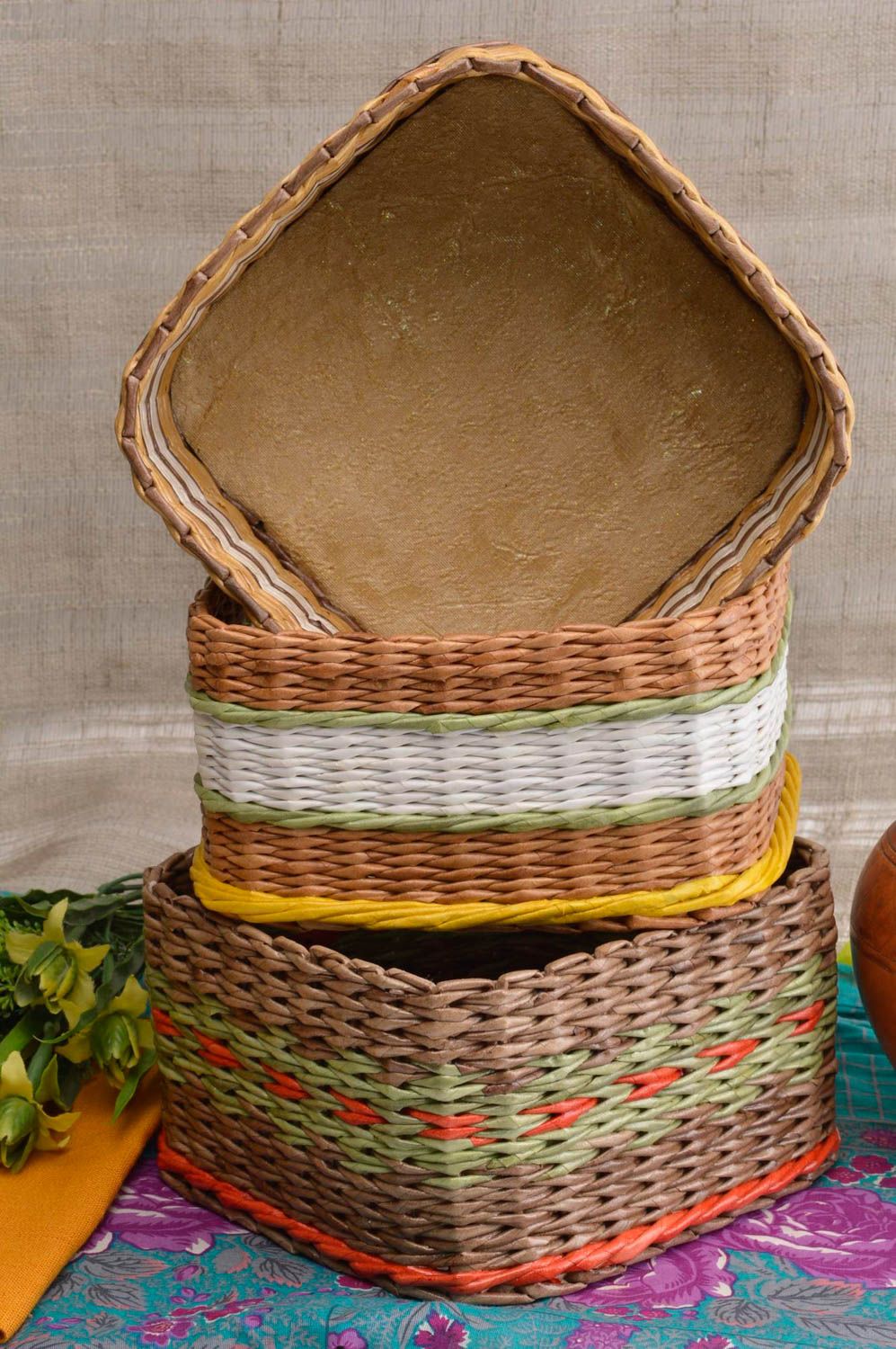 Handmade paper basket unusual box designer wicker basket interior decor photo 1