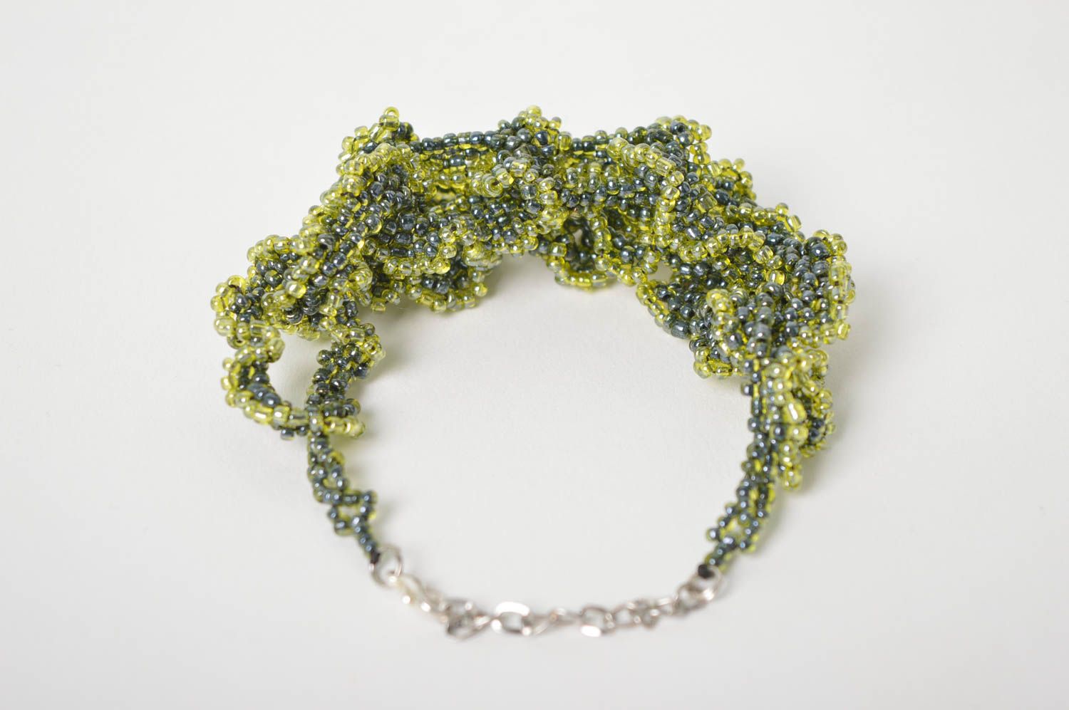 Blue and light green beads adjustable bracelet for girls photo 4