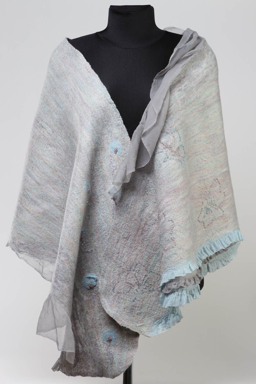 Grande écharpe Châle fait main soie laine feutrée Vêtements pour femme photo 1