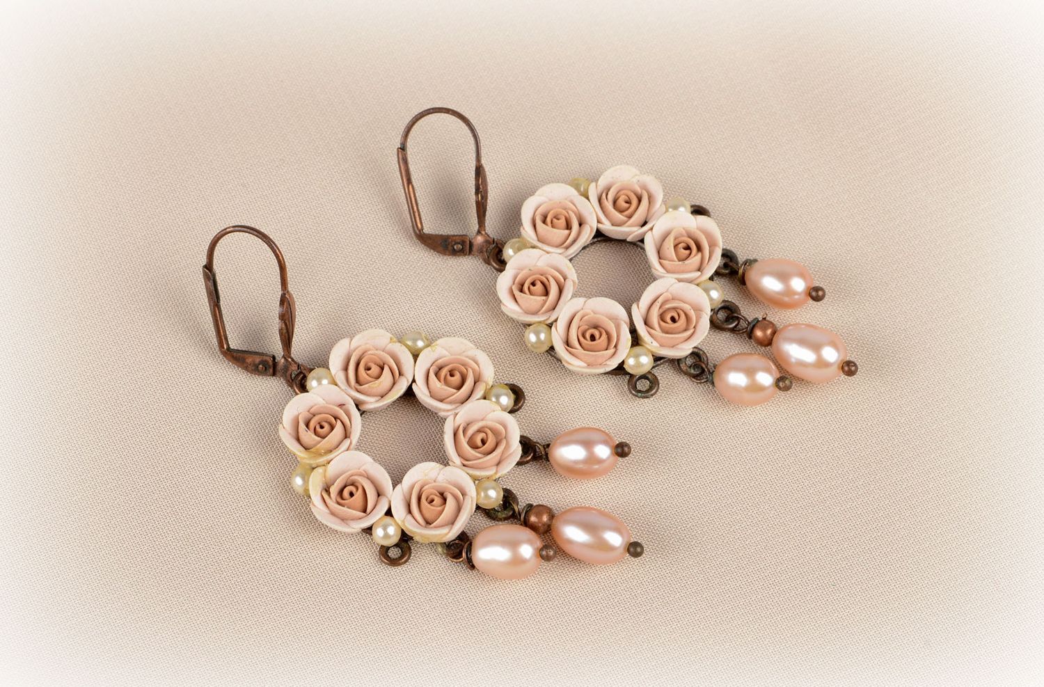 Polymer Schmuck handmade Blumen Ohrringe in Rosa stilvolles Accessoire für Frau foto 5