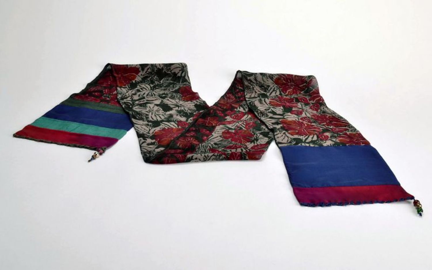Handgemachter Schal aus Seiden Mohnfeld Patchwork foto 4