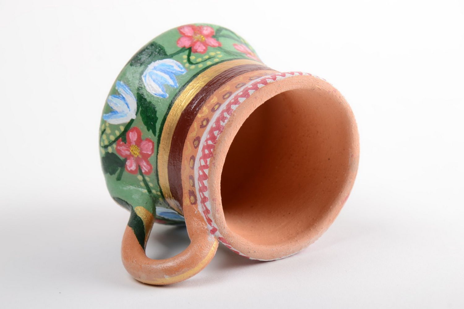 Декоративная глиняная кружка авторская в этно стиле ручной работы для мелочей  фото 3