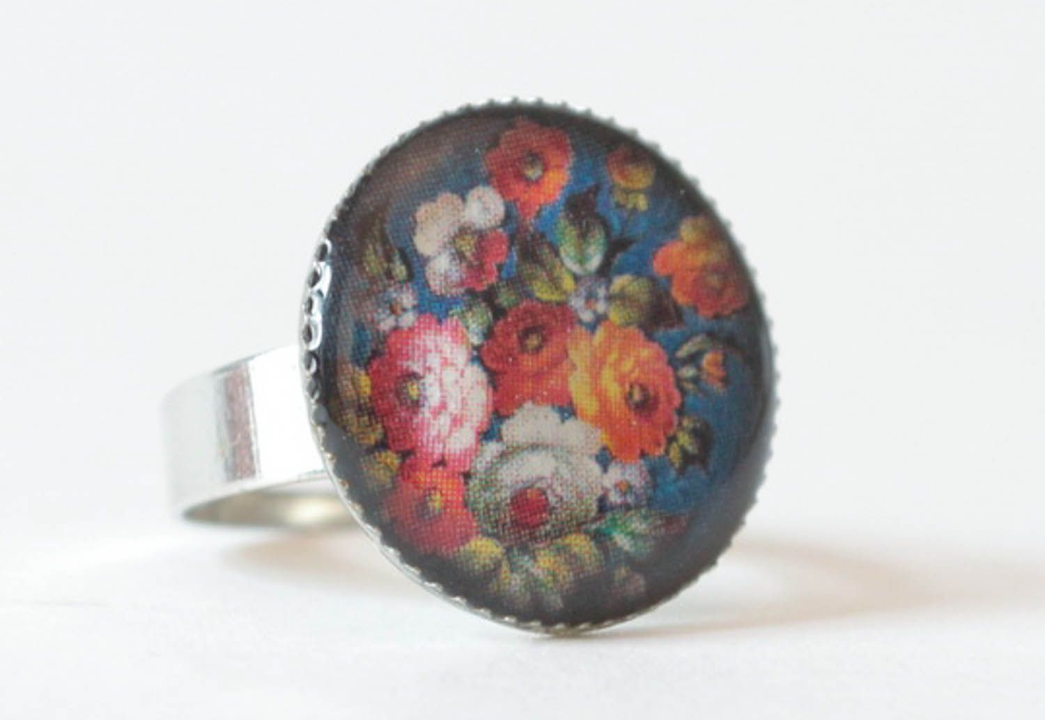 Ring mit Blumenmuster Metall, Handarbeit foto 2