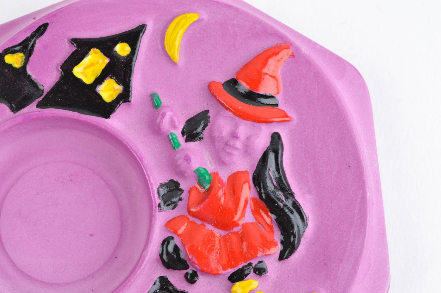 Petit Bougeoir fait main violet avec sorcière en plâtre Décoration maison photo 5