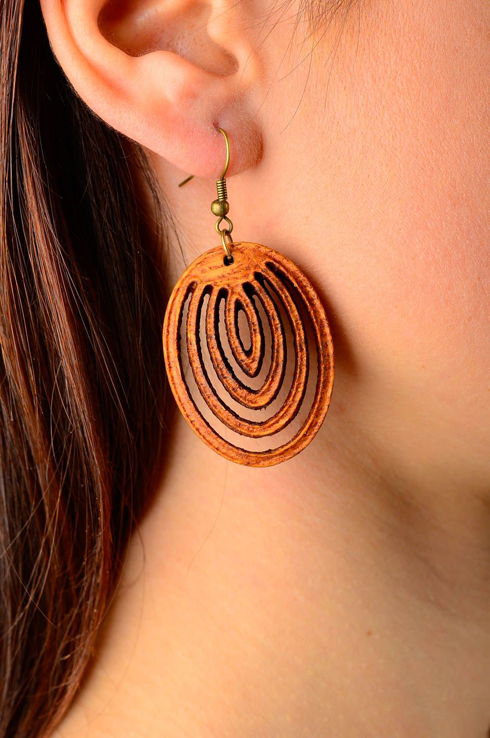 Handgefertigt Holz Ohrringe Damen Schmuck Accessoires für Frauen oval schön foto 1