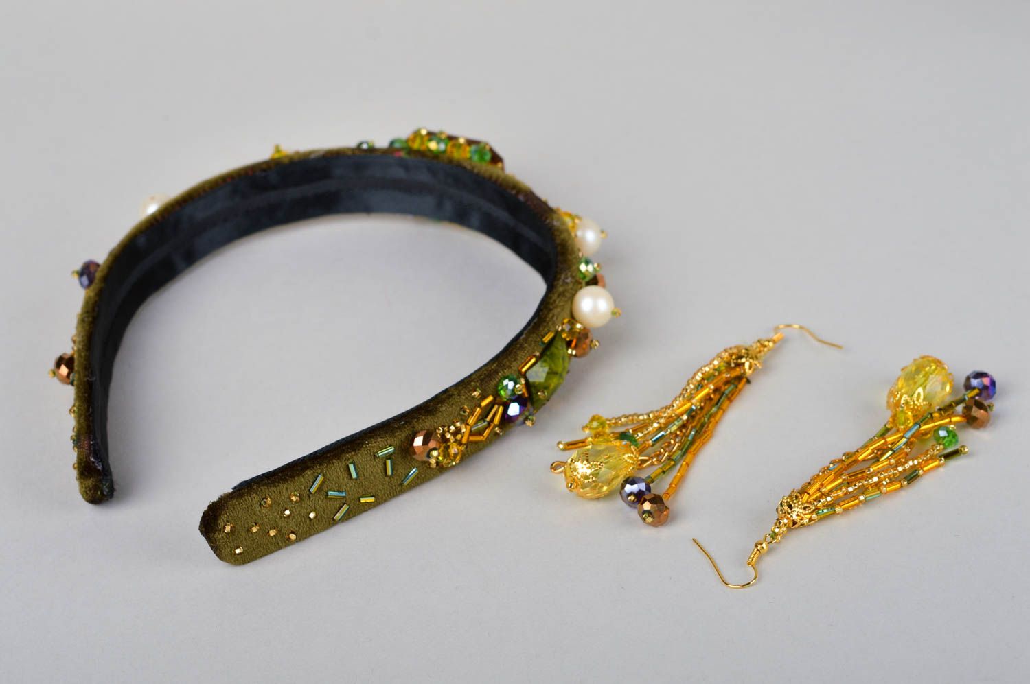 Stylish handmade beaded jewelry set handmade hair band long earrings gift ideas photo 2