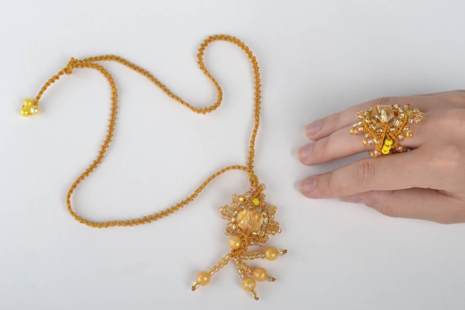 Unusual handmade beaded pendant beaded ring textile jewelry designs gift ideas photo 5