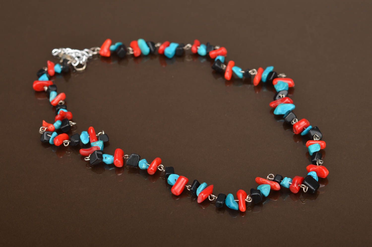 Beautiful stylish women's handmade necklace with colored stones designer jewelry photo 5
