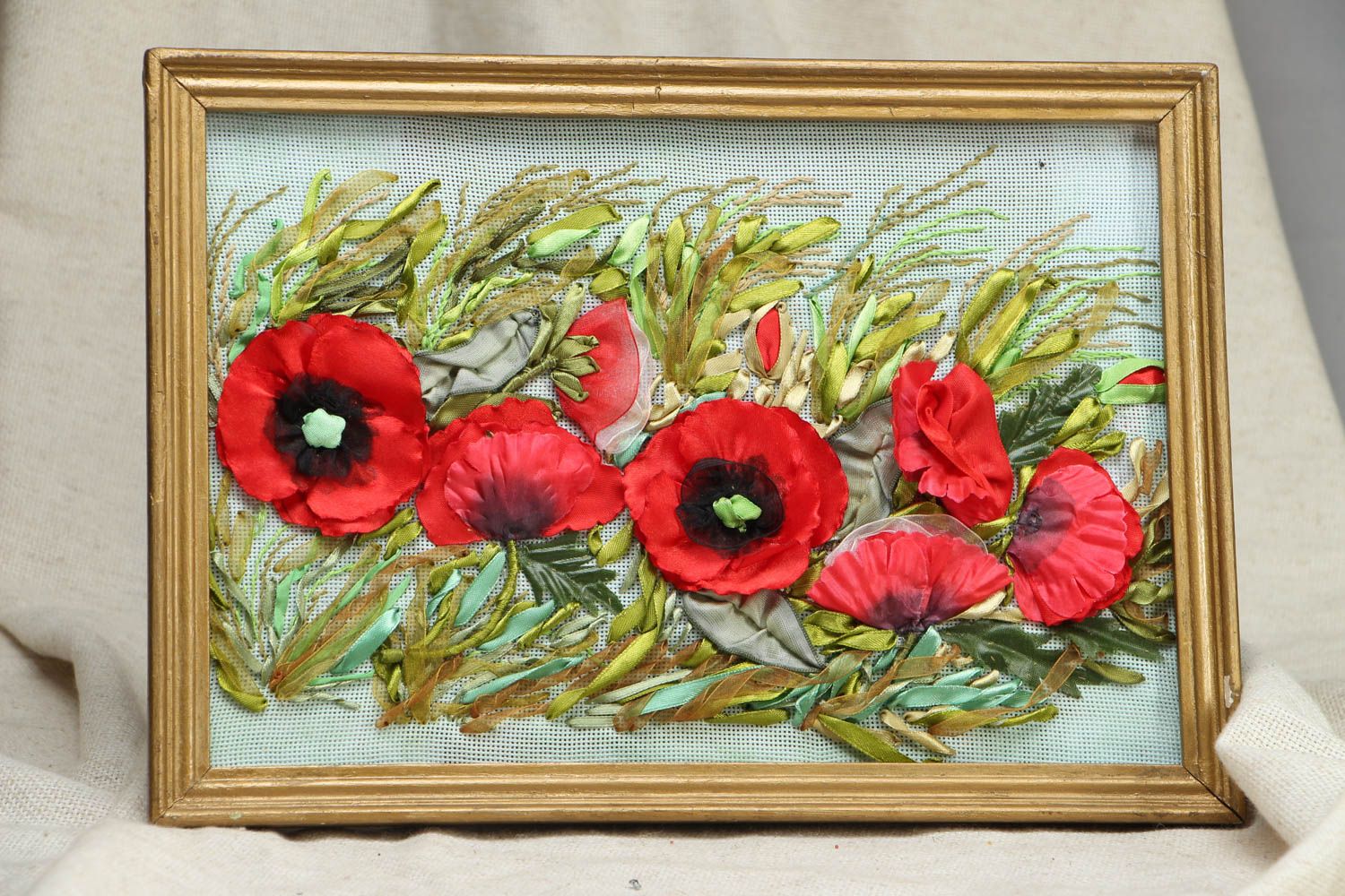 Volume picture embroidered with ribbons Poppies photo 1