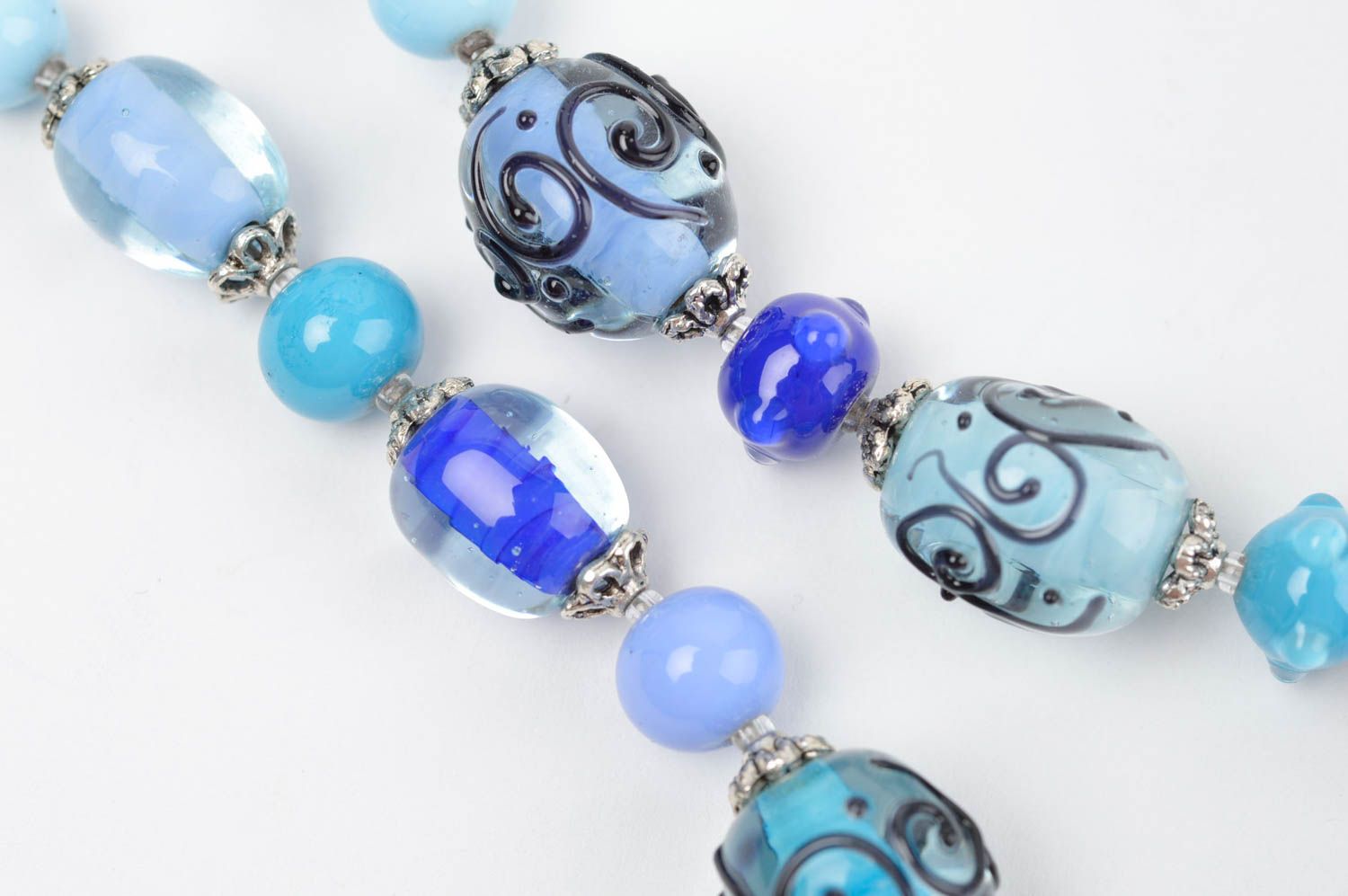 Unusual beaded necklace designer blue accessory stylish glass necklace photo 5
