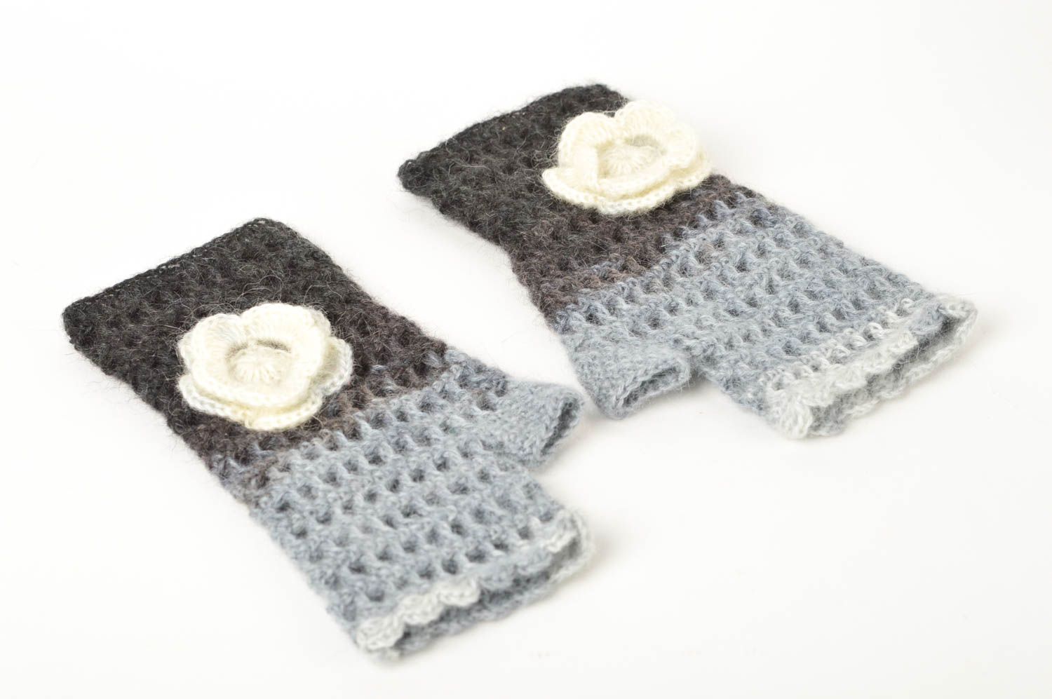Mitaines tricot faites main Mitaines laine au crochet chaudes Vêtement femme photo 1