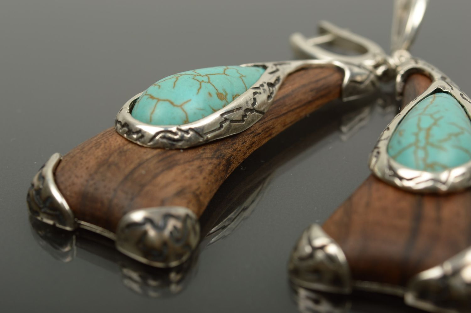 Handmade Modeschmuck Ohrringe Schmuck aus Holz Accessoire für Frauen mit Türkis foto 4