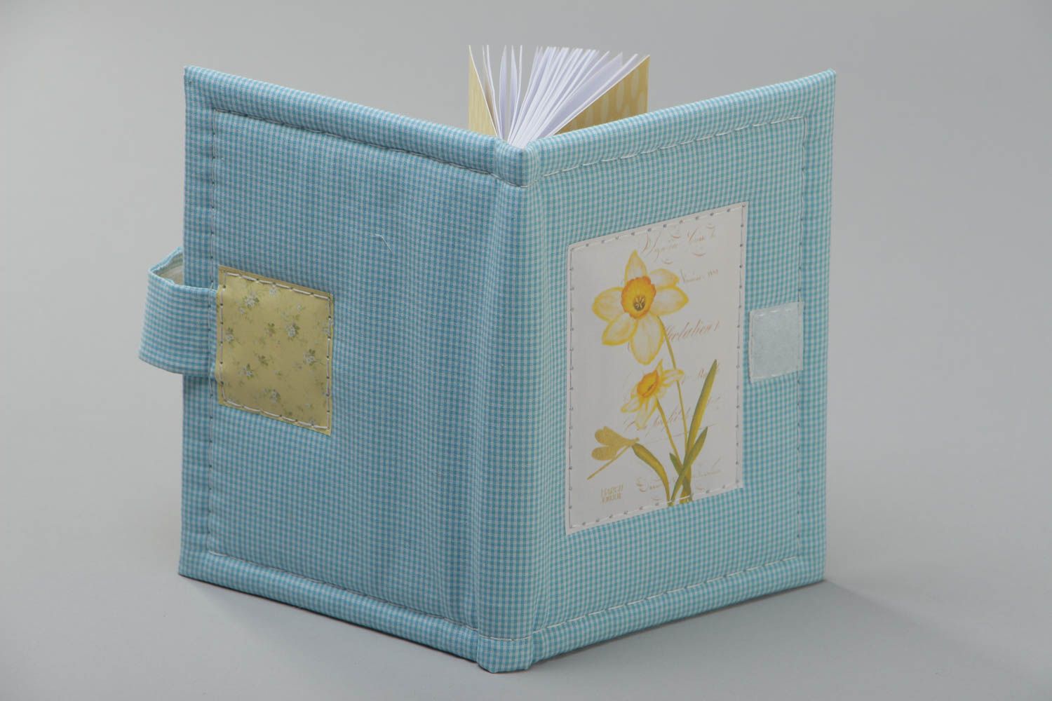 Blue handmade designer notebook with soft fabric cover Narcissus photo 4