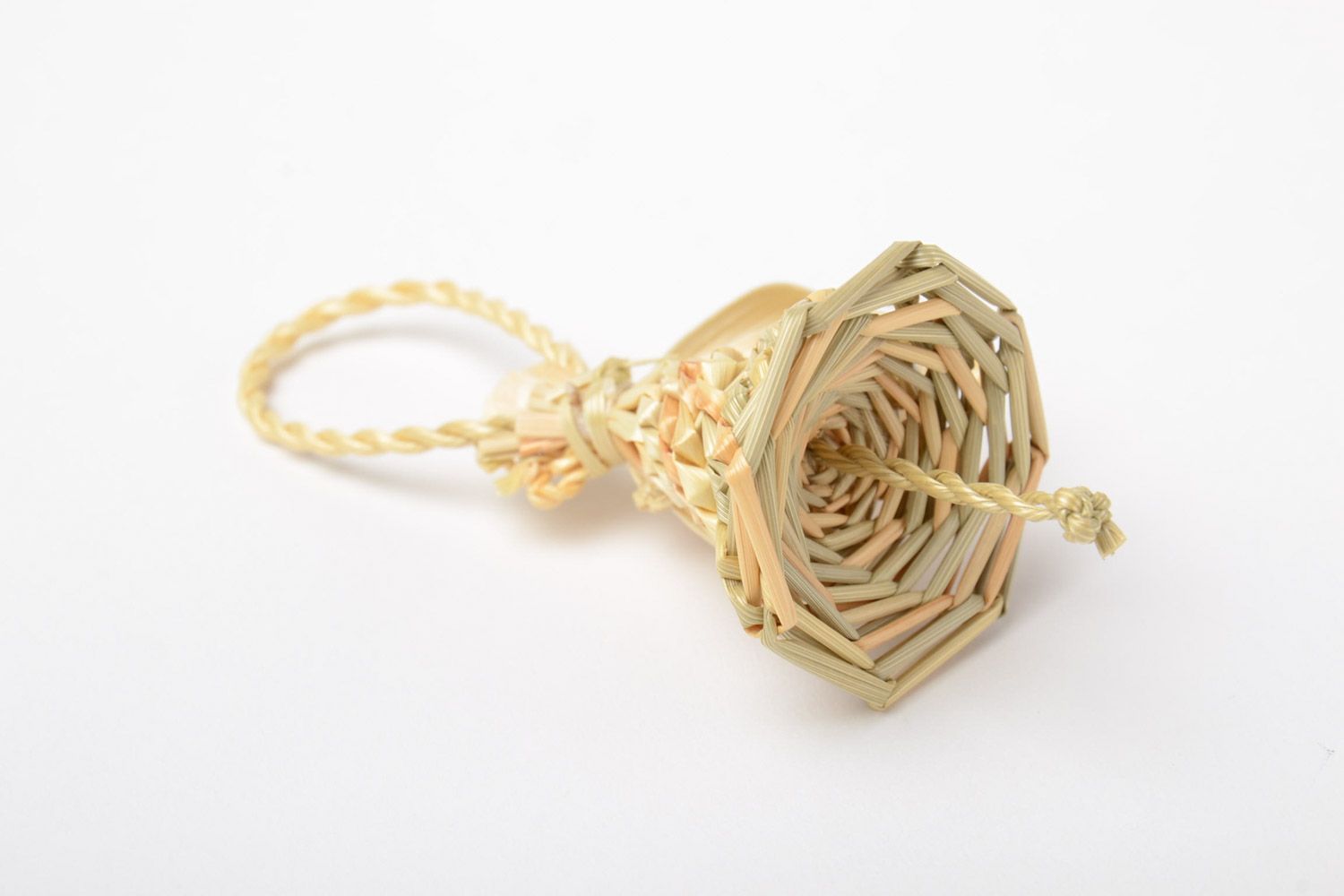 Small wall hanging bell woven of straw handmade for interior decoration photo 3