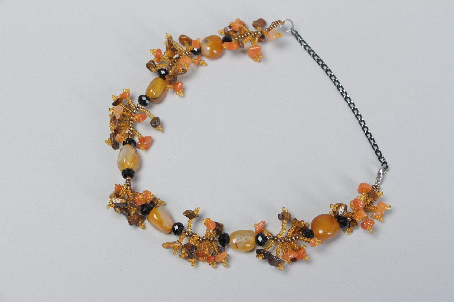 Joli collier en pierres naturelles original marron fait main cadeau pour femme photo 2