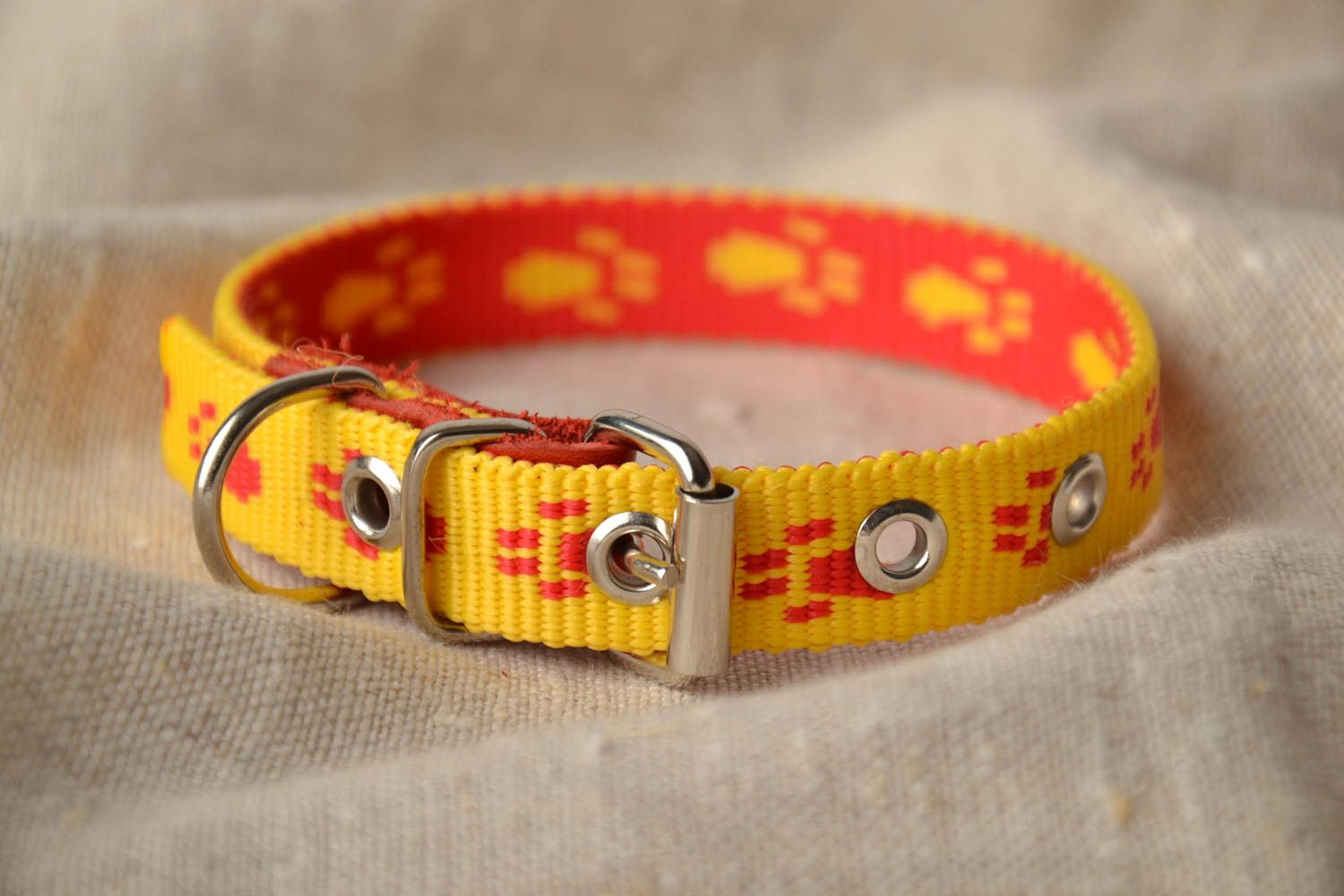 Yellow capron fabric dog collar photo 1