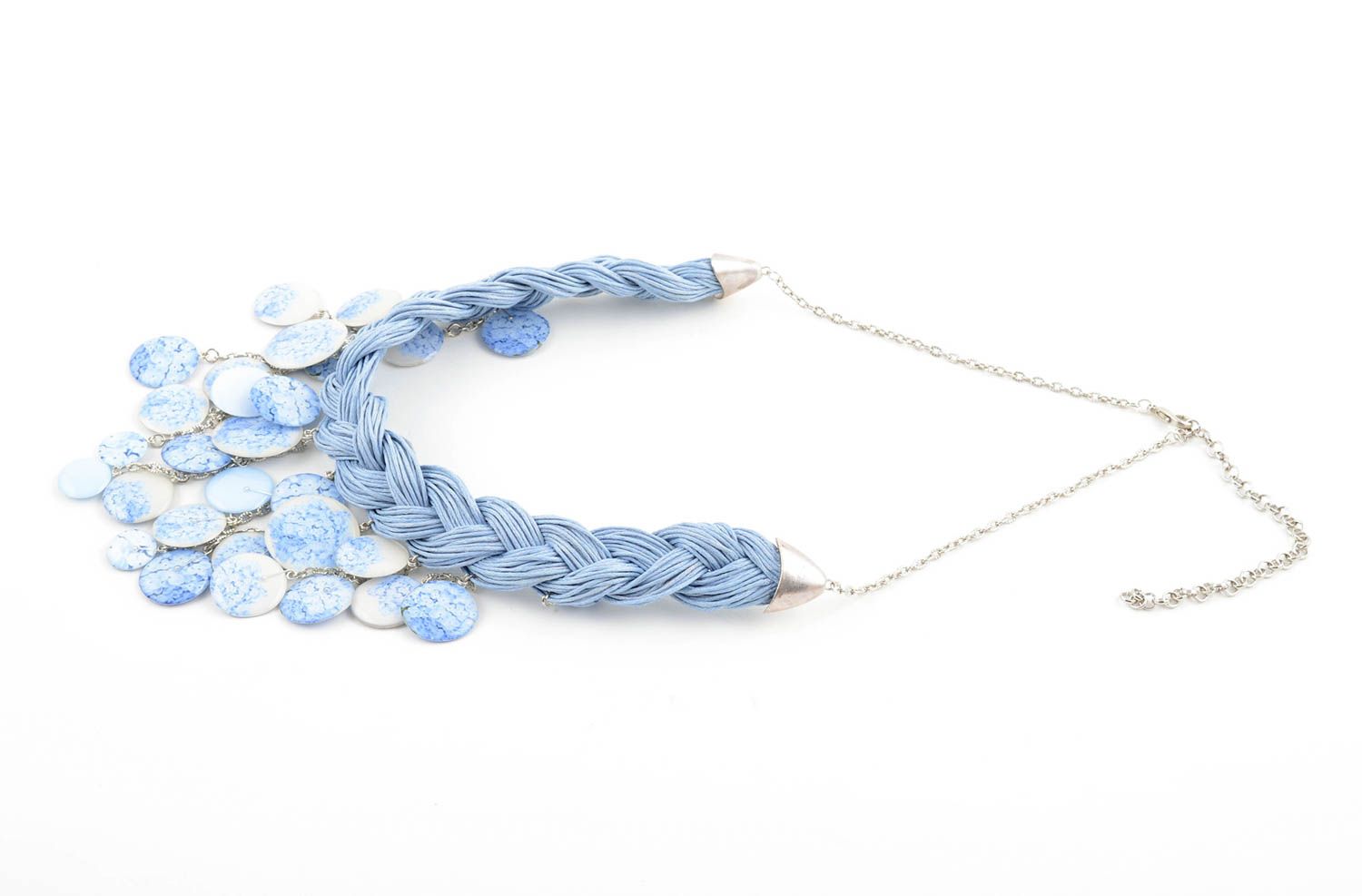 Handmade Stoff Halskette Designer Schmuck Halskette für Frauen blau massiv foto 4