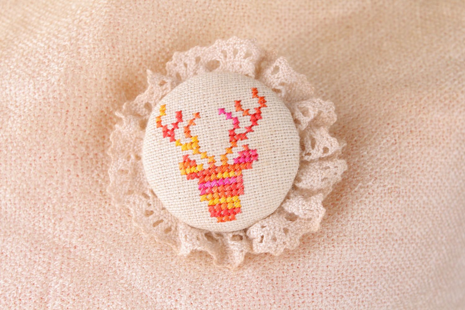 Fabric brooch with embroidery Deer photo 1