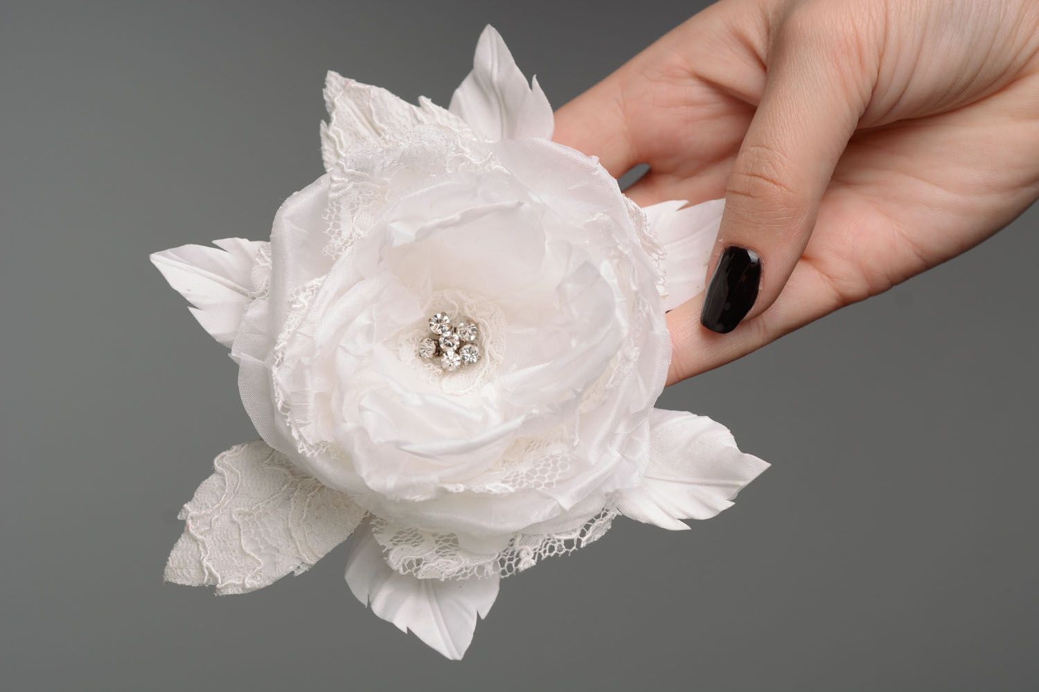 Homemade brooch hair clip White Rose photo 4