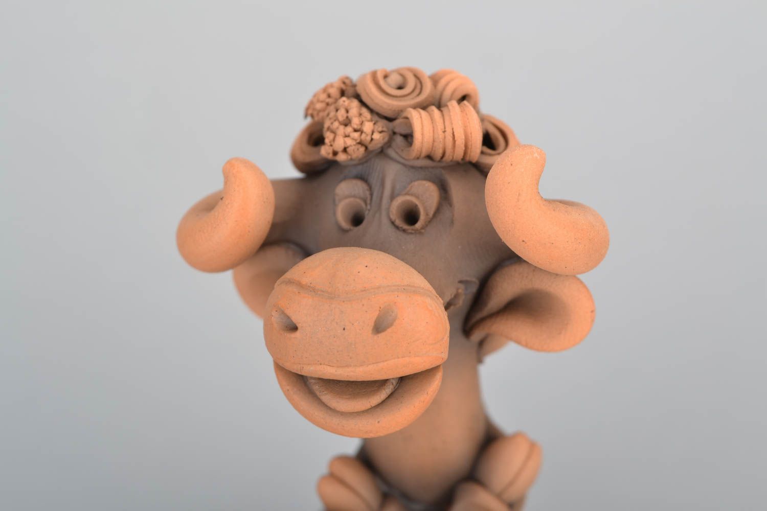Unusual designer clay statuette Shy Cow photo 5