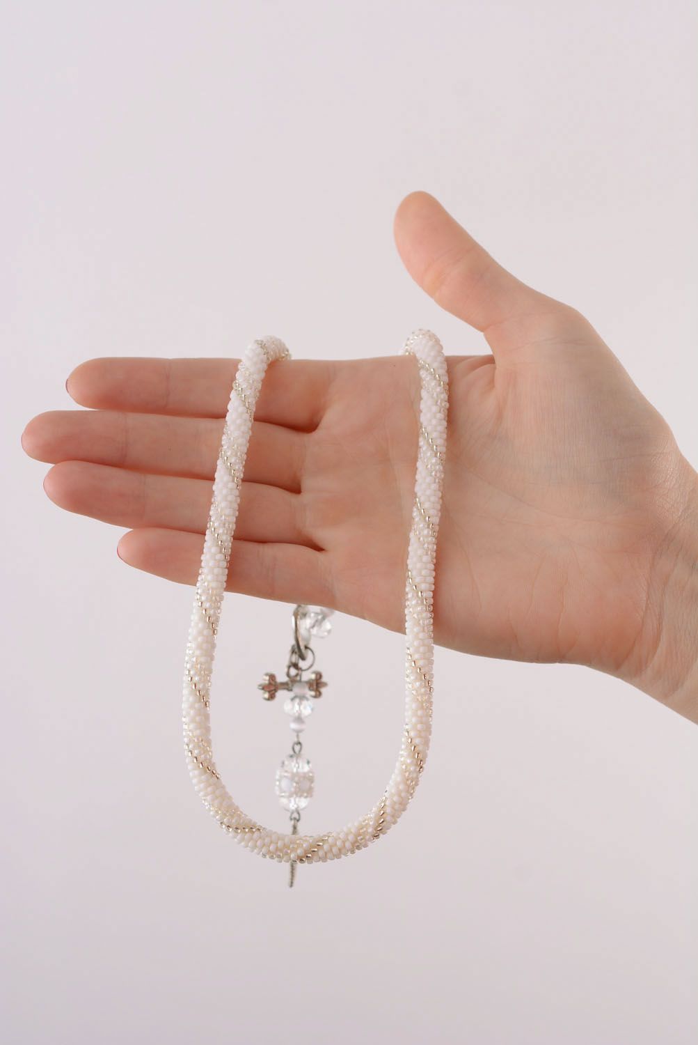 Beaded necklace-cord Snow photo 5