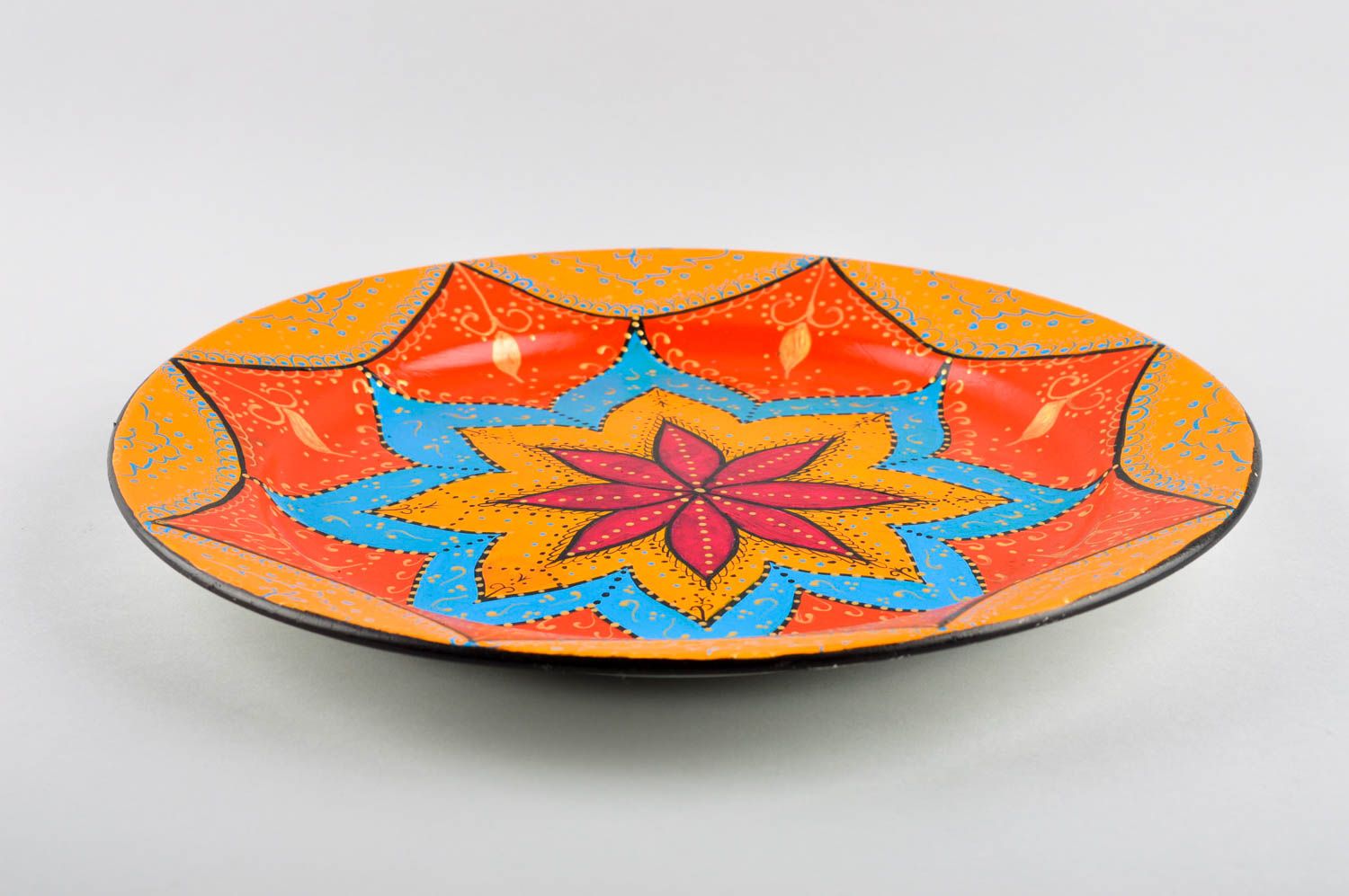 Декоративная тарелка ручной работы расписная тарелка орнжевая красивая тарелка фото 4
