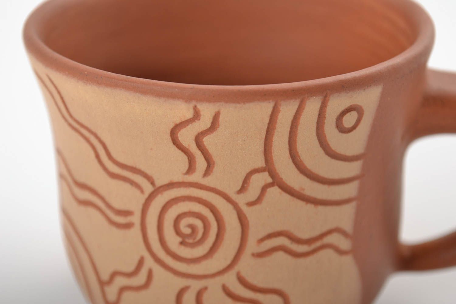 10 oz ceramic clay cup in light brown color and ancient pattern 0,47 lb photo 5