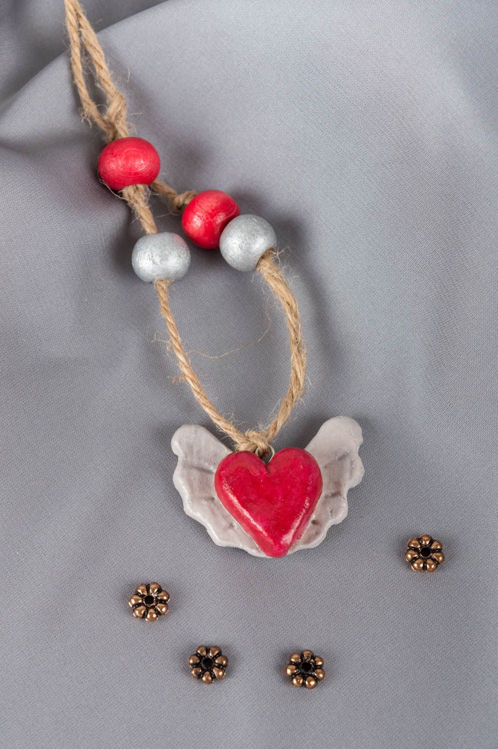 Handmade designer pendant clay jewelry woman heart shaped accessory photo 1