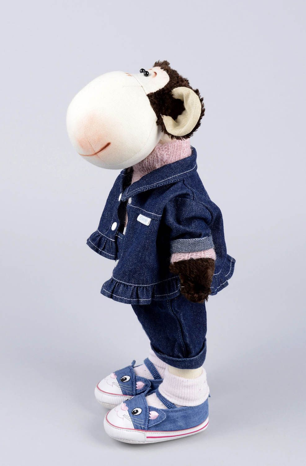 Peluche singe fait main Jouet enfant costume en jean design Cadeau original photo 2