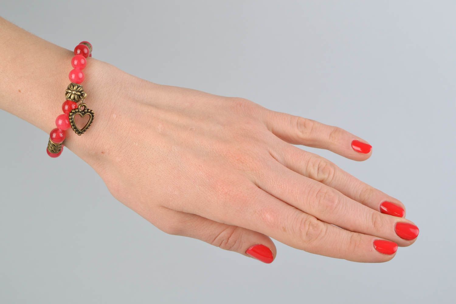 Bracelet en marbre rose fait main original fin élégant pour femme Coeur photo 2