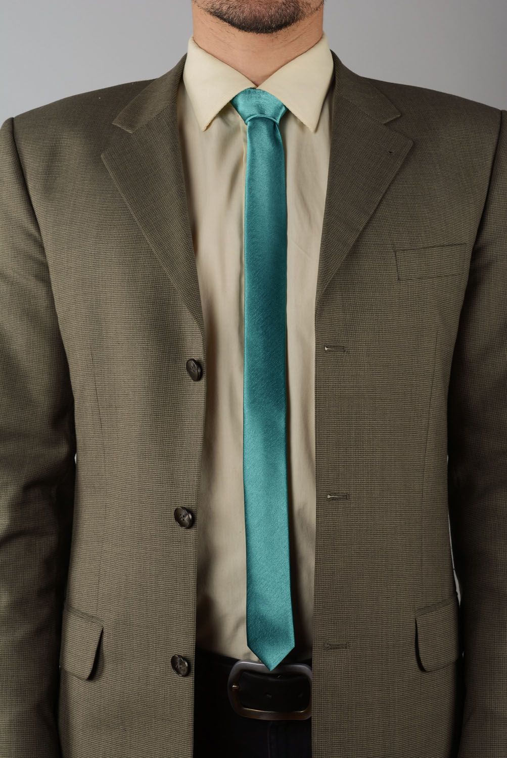 Бирюзовый галстук из атласа  фото 1
