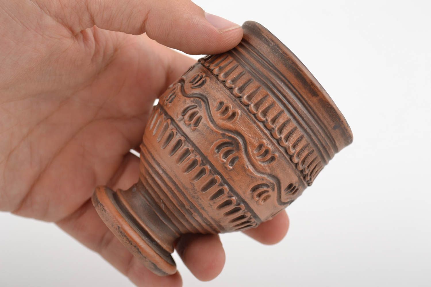 Copa de chupito hecha a mano de arcilla con ornamento 100 ml foto 2