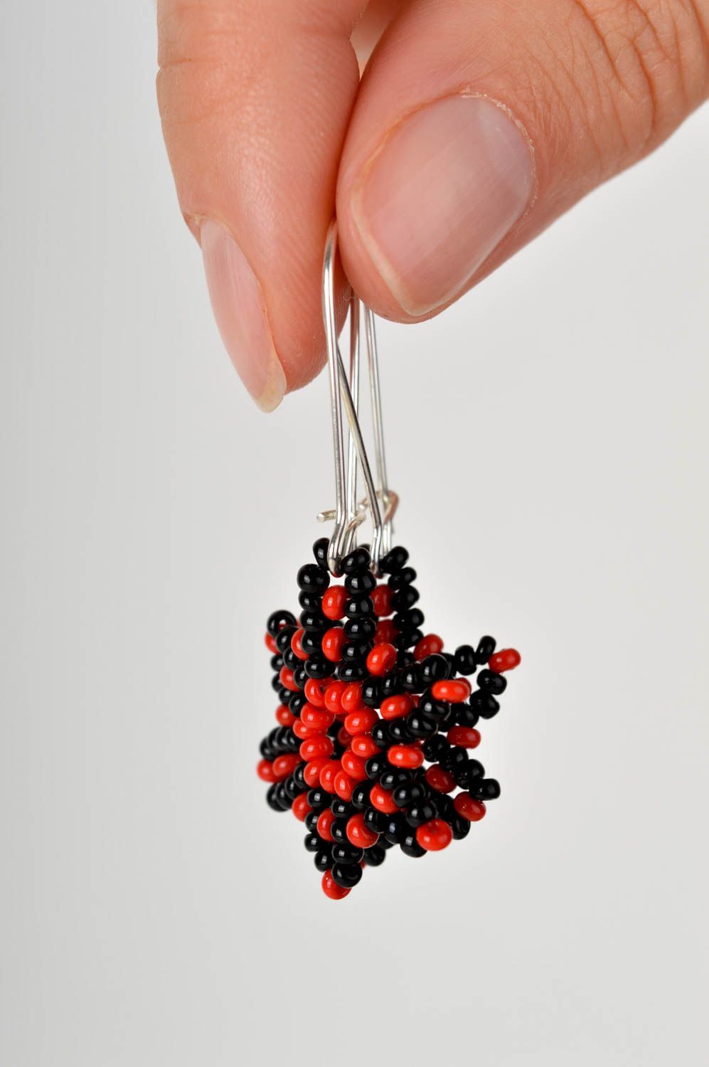 Handmade beautiful beaded earrings unusual red earrings elegant accessory photo 5