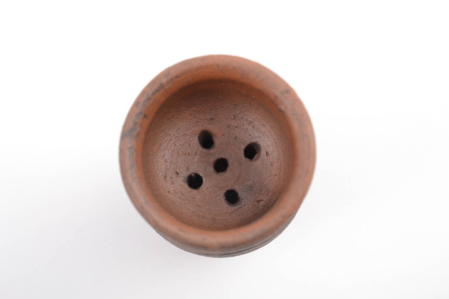 Красивая глиняная чашка для кальяна в технике молочения ручной работы коричневая фото 3