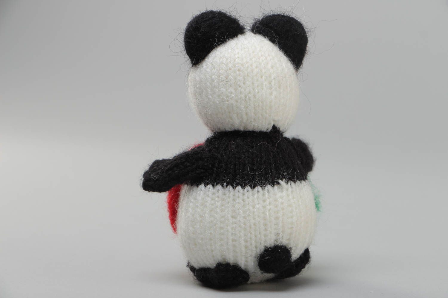 Handmade soft toy crocheted of acrylic  threads in the shape of funny panda bear photo 4