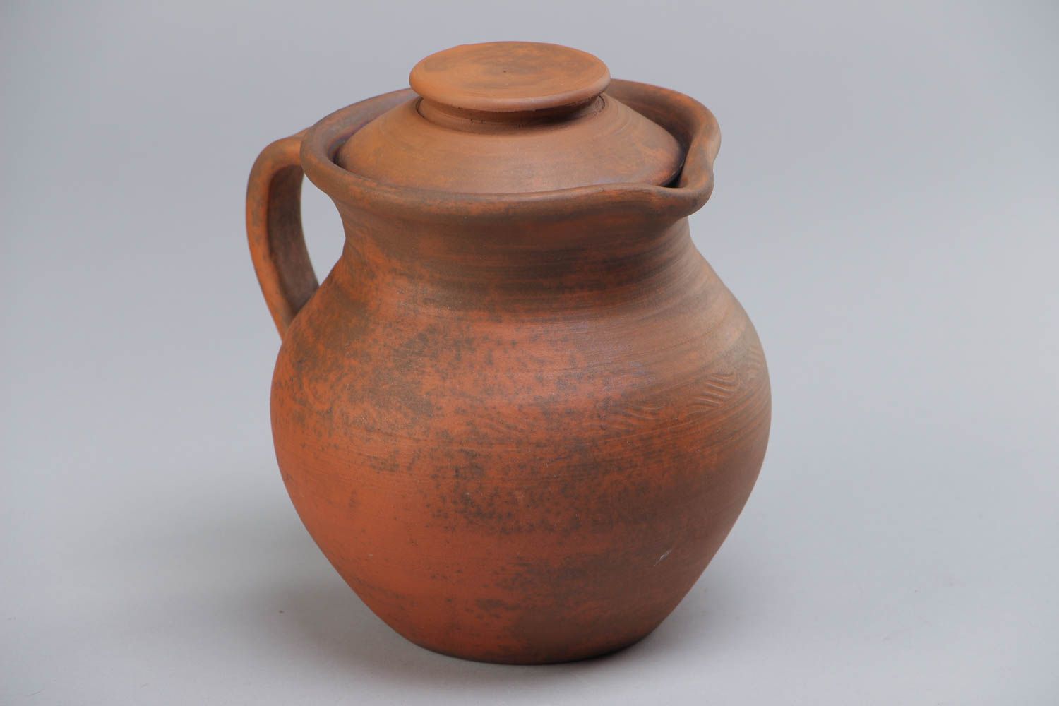Classic terracotta old style 30 oz pitcher pot with handle & lid 7, 1,77 lb photo 2