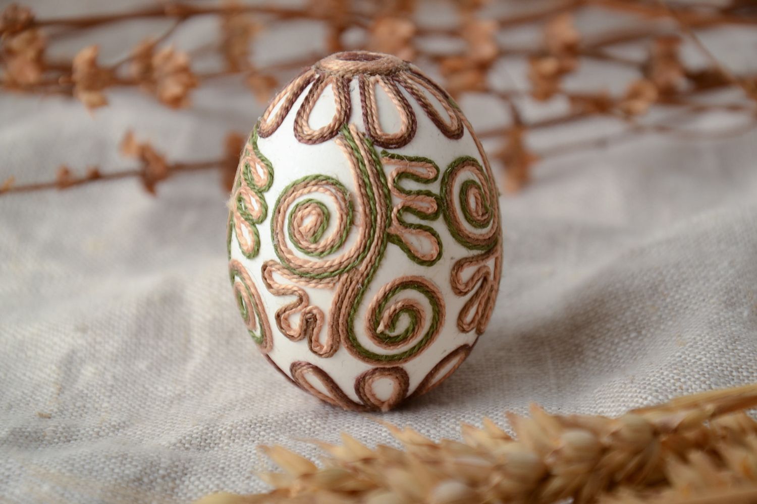Designer Easter egg decorated with silk threads photo 1
