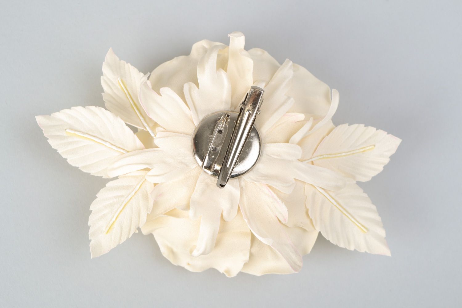 Handmade silk flower brooch floristics White Rose photo 4
