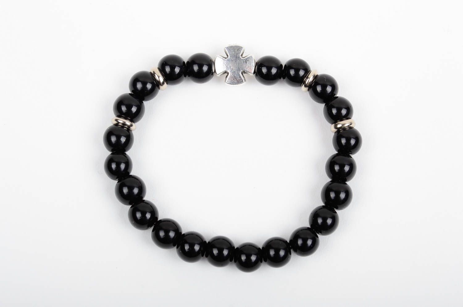 Bracelet noir de perles en pierre naturelle accessoire original fait main photo 3