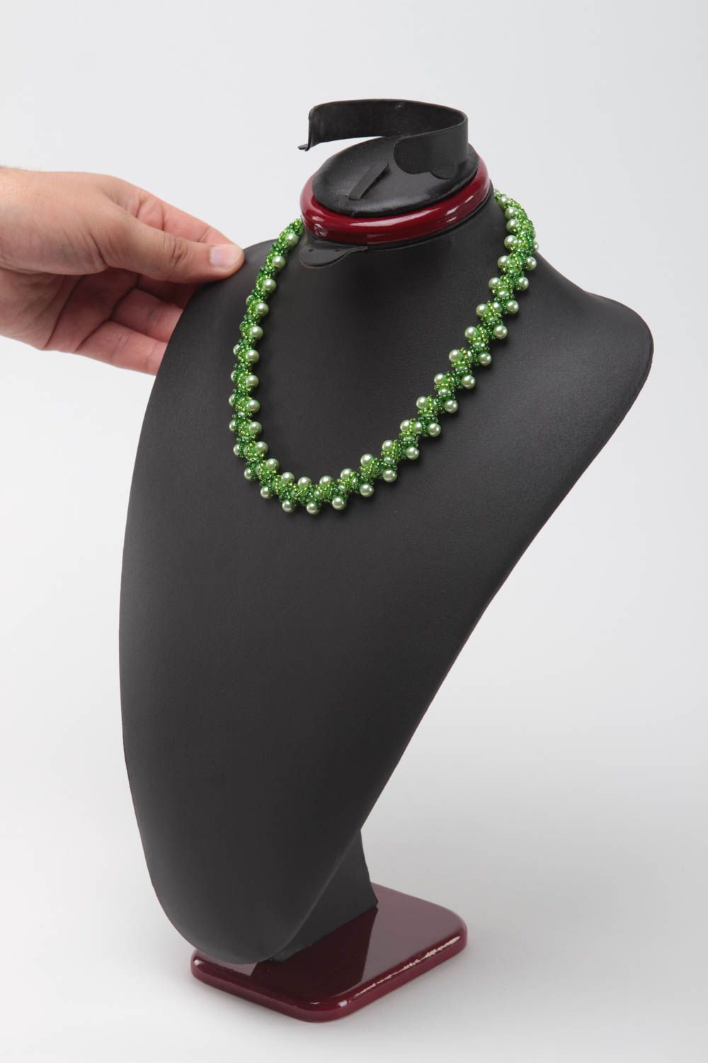 Collier perles rocaille fait main Bijou fantaisie Accessoire femme vert photo 5