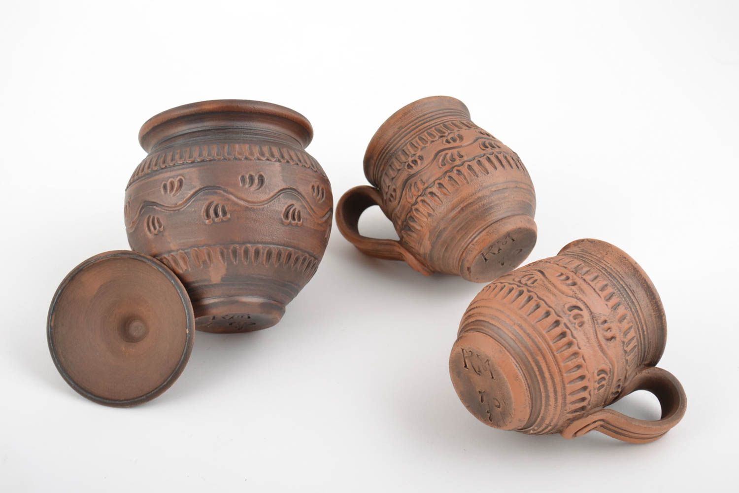Beautiful handmade designer ceramics set 2 cups 200 ml and 150 ml and sugar bowl photo 4