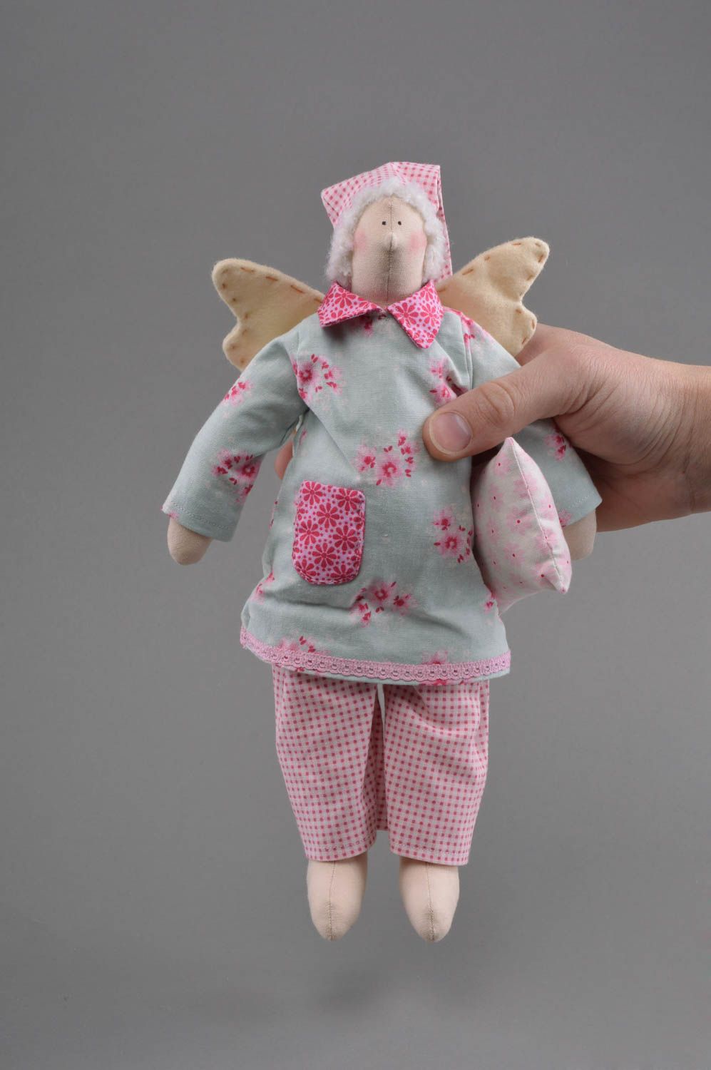 Interieur Puppe Engel schläfrig in Pijama handmade Spielzeug für Kinder foto 4