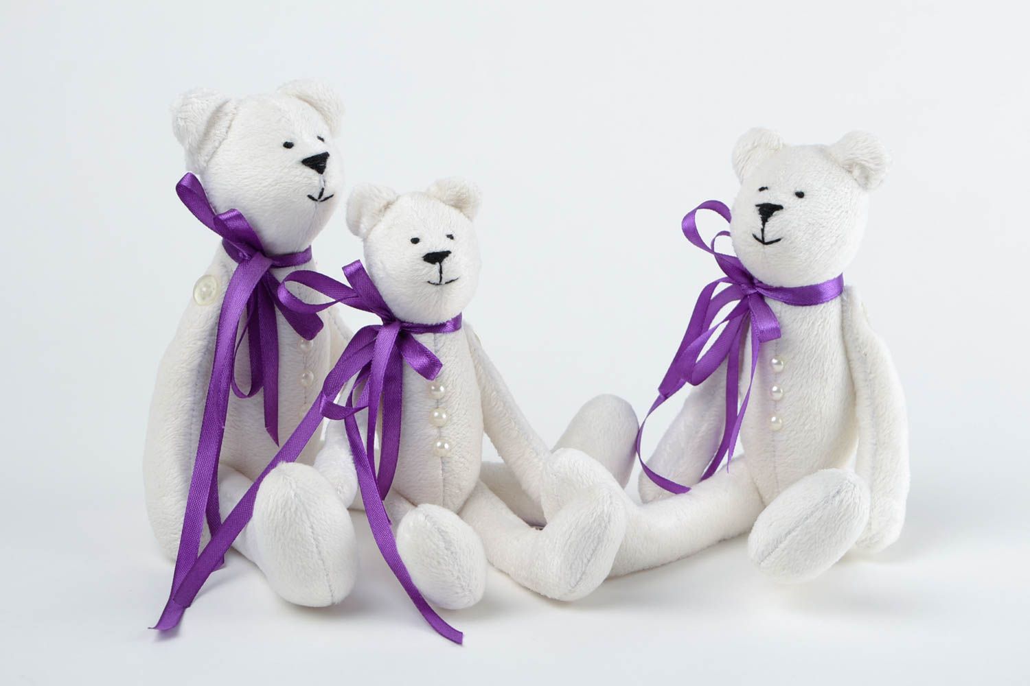 Peluches ours 3 Jouets enfant fait main blancs Cadeau original déco intérieur photo 3