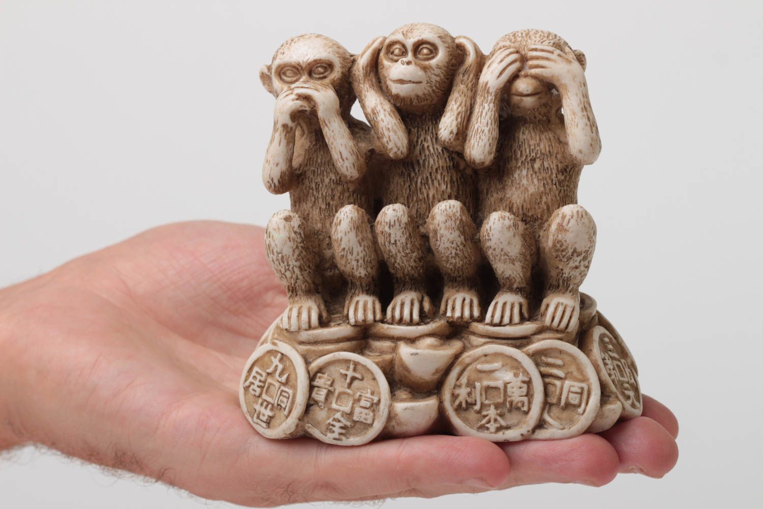 Figurine animal fait main Statuette miniature trois singes Cadeau original photo 5