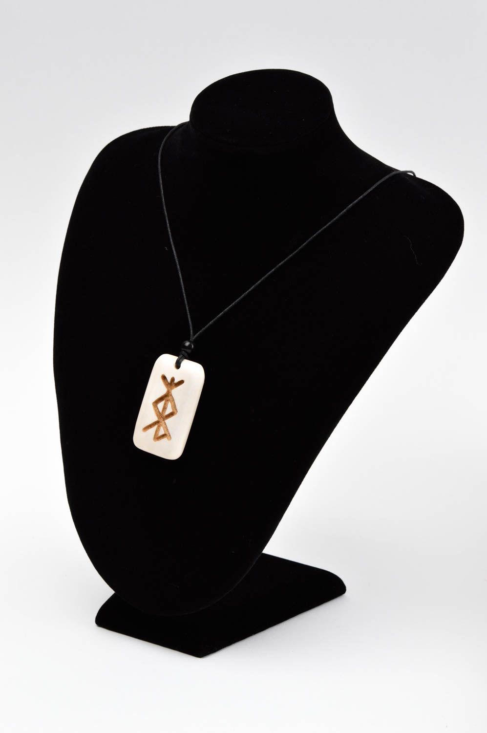Handcrafted neck accessory unusual bone rune pendant necklace fashion jewelry photo 2
