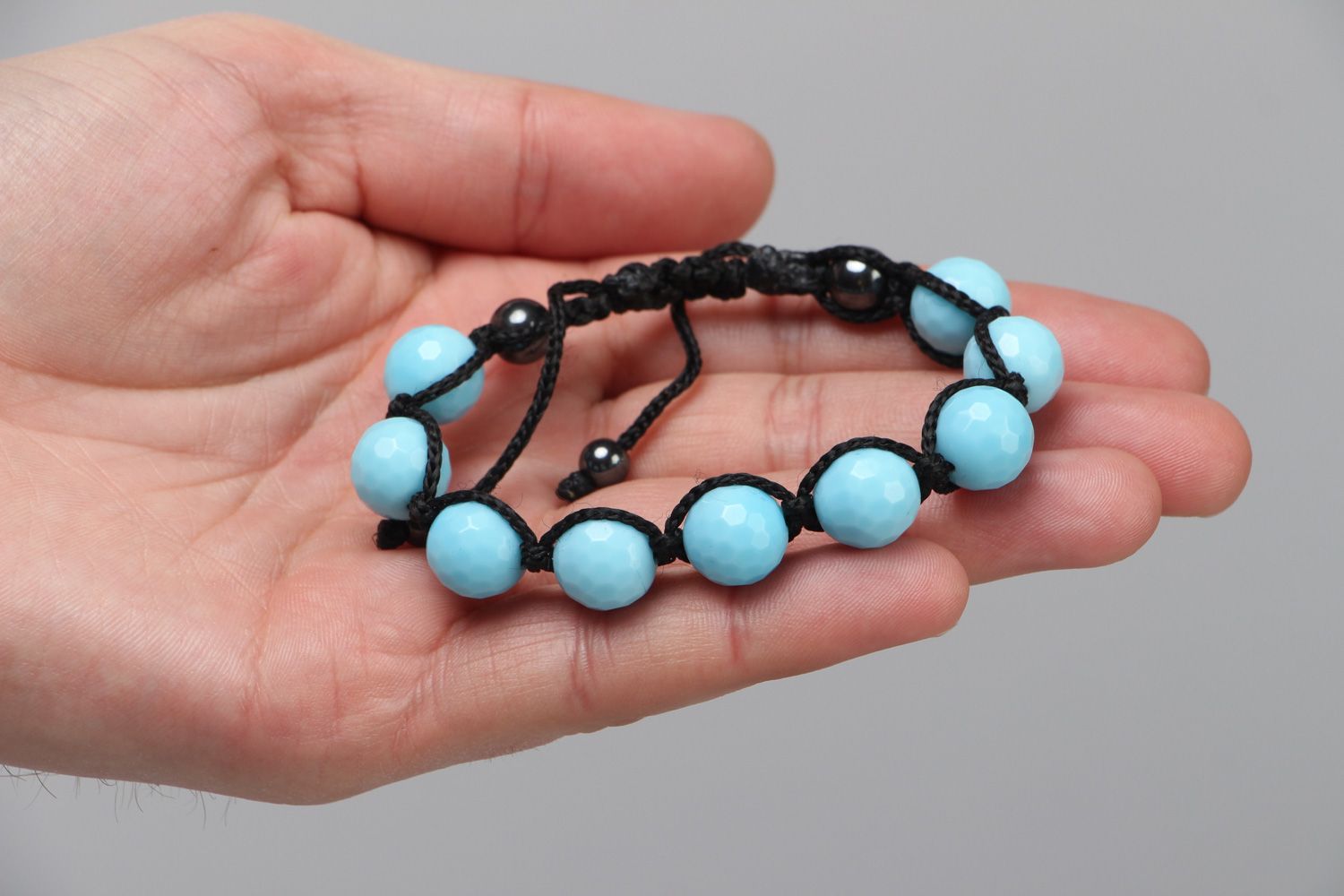 Handmade friendship wrist bracelet with agate and hematite stone beads for women photo 3