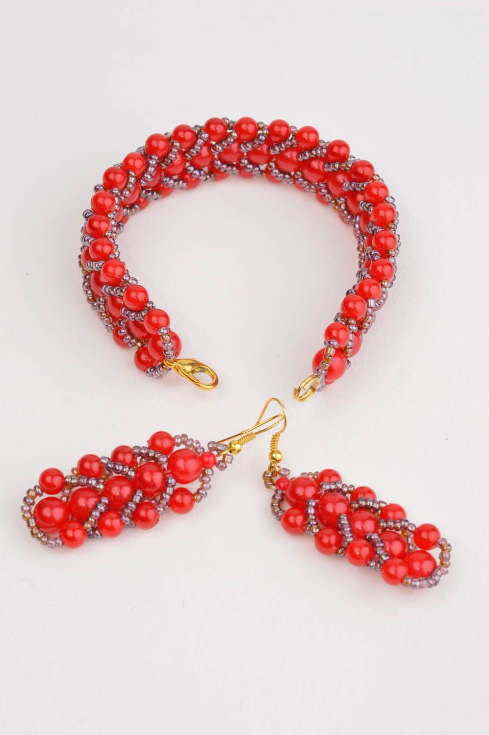 Unusual handmade beaded earrings bracelet designs beaded jewelry set gift ideas photo 3